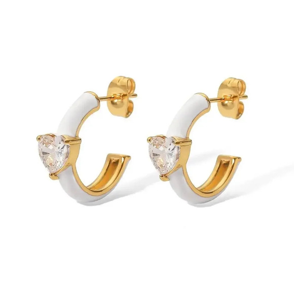 Stainless Steel Cubic Zircon Heart Hoop Earrings - Picture 1 of 7